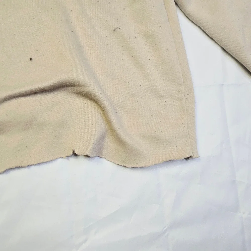 Men's Love Never Fails Fleece Hoodie Size M Beige Distressed Raw Hem T3